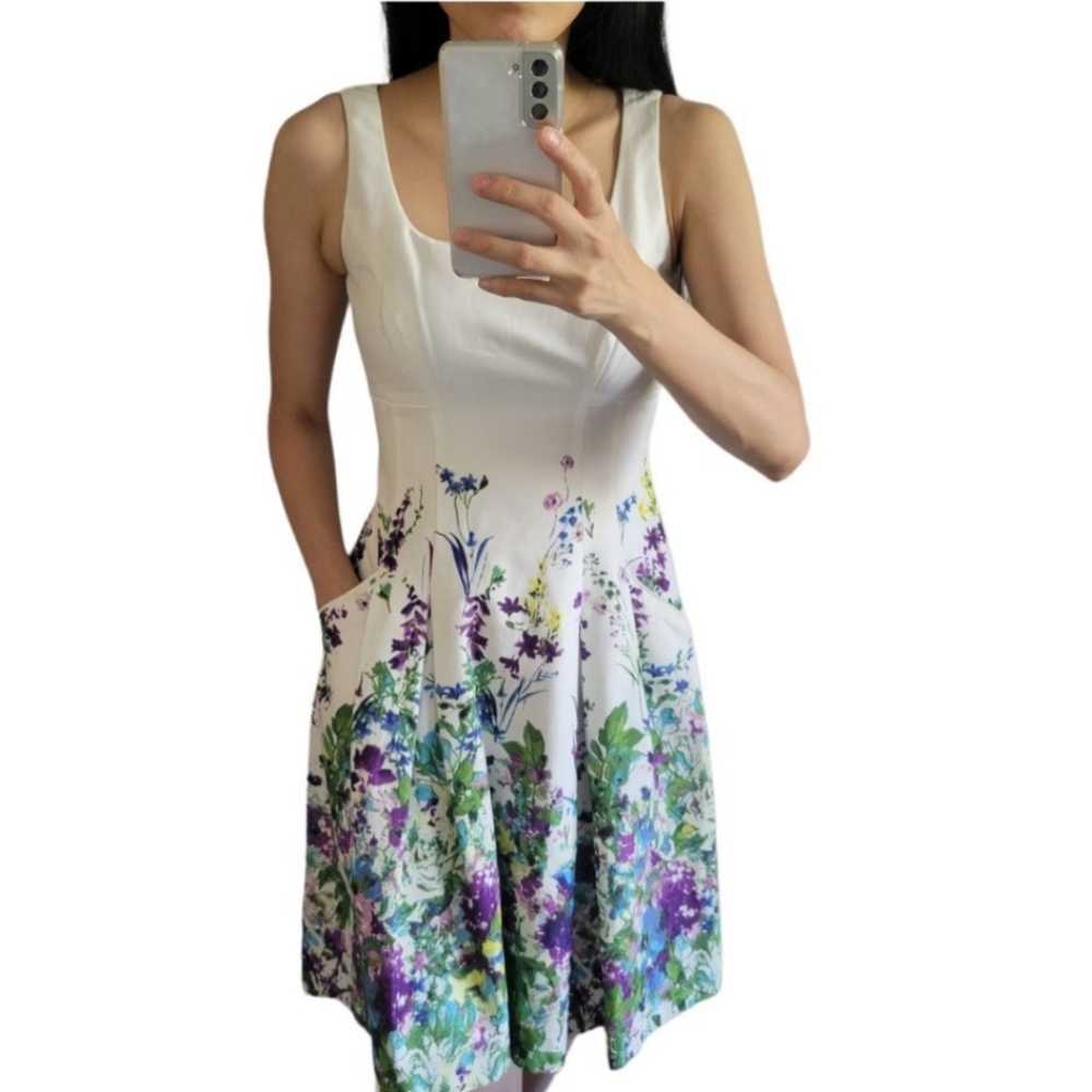 Lauren Ralph Lauren Pocketed Fit And Flare Floral And White Dress Size 10